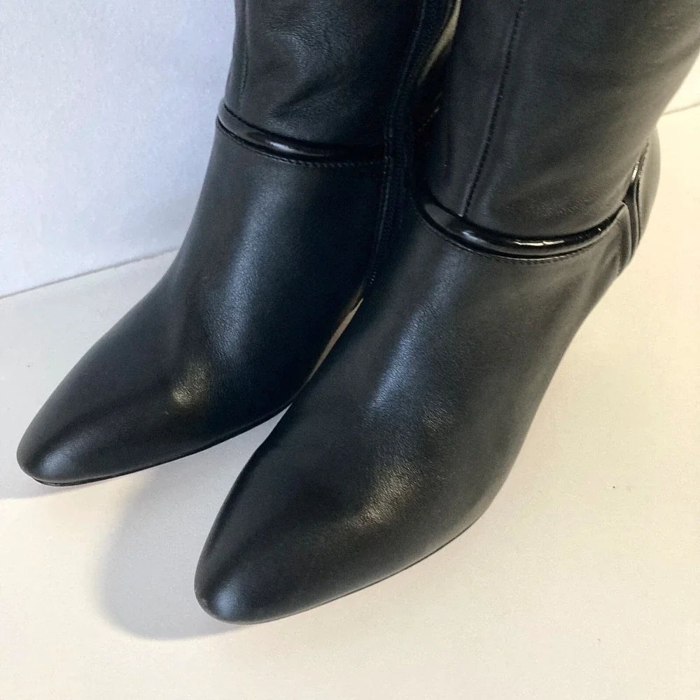 10 Crosby Derek Lam Pointy Over The Knee Black Leather Heel Boot Women 7 RP$650